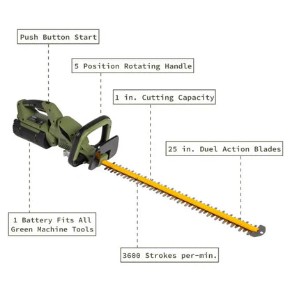 62V Cordless  25&quot; Hedge Trimmer with 2.5 Ah Battery and Rapid Charger