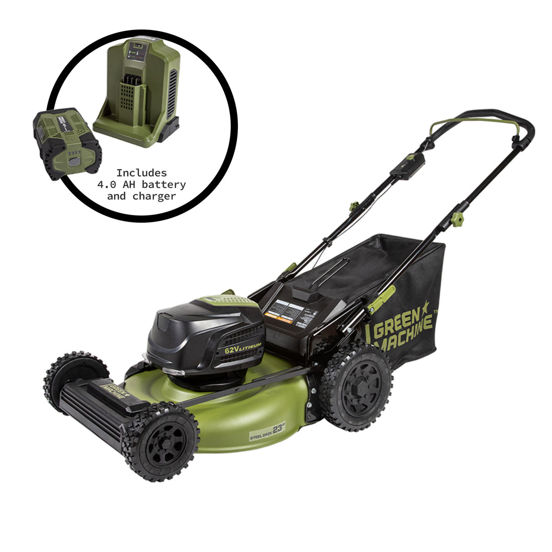 62V Cordless 23&quot; Push 3-in-1 High Wheel Walk Behind Mower with 4 Ah Battery and Charger
