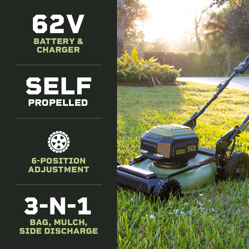 62V Cordless 23&quot; RWD Self-Propelled 3-in-1 Extended Range Walk Behind Mower with 8.0 Ah Battery Rapid Charger