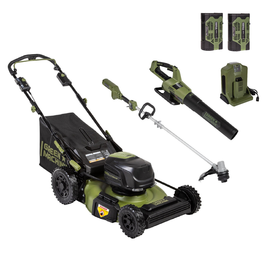 62V 23&quot; Self-Propelled Mower + Blower + Trimmer Bundle with (2) 4Ah Batteries and Charger
